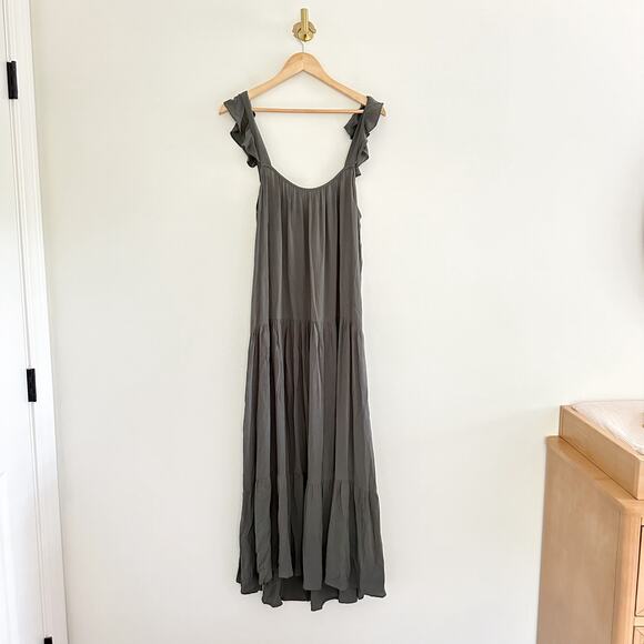 BB Dakota Tiered Ruffled Sleeveless Scoop Neck Maxi Maternity Dress Green L - Picture 3 of 10